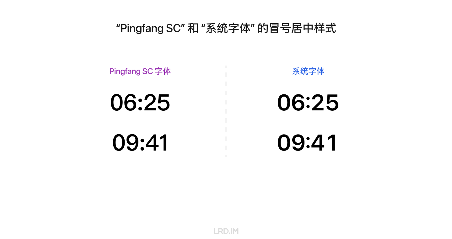“Pingfang SC” 和 “系统字体” 的冒号居中样式