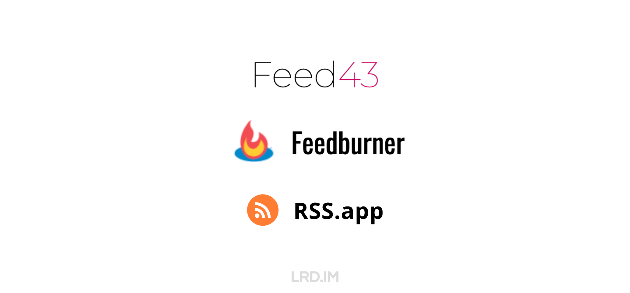 我尝试使用过的三个 RSS 服务提供商的产品 LOGO，包括：Feed43、Feedburner、RSS.app。
